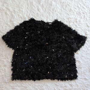 Black Sequin Short Sleeve Top